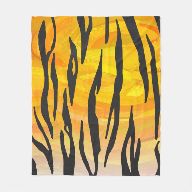 Tiger Black and Orange Print Fleecedecke (Vorderseite)