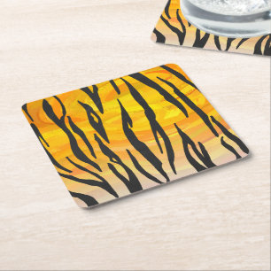 Tiger Black and Orange Print Rechteckiger Pappuntersetzer