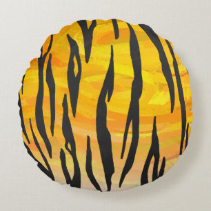 Tiger Black and Orange Print Rundes Kissen