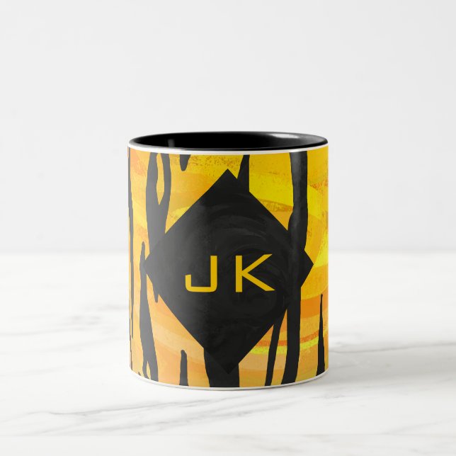 Tiger Black and Orange Print Zweifarbige Tasse (Mittel)