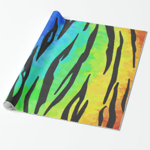 Tiger Black and Rainbow Print Geschenkpapier