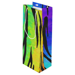 Tiger Black and Rainbow Print Geschenktüte Für Weinflaschen