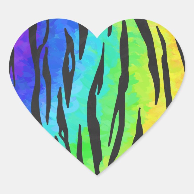 Tiger Black and Rainbow Print Herz-Aufkleber (Vorderseite)