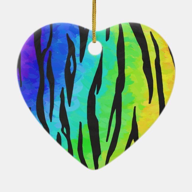 Tiger Black and Rainbow Print Keramikornament (Hinten)