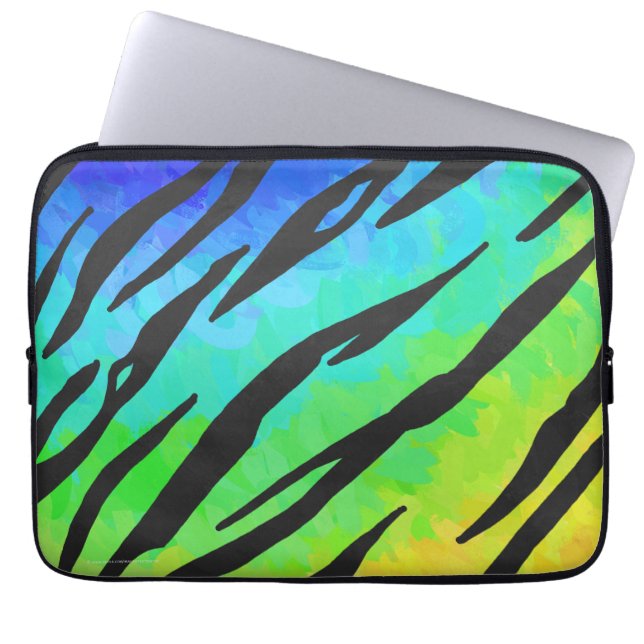 Tiger Black and Rainbow Print Laptopschutzhülle (Vorderseite)
