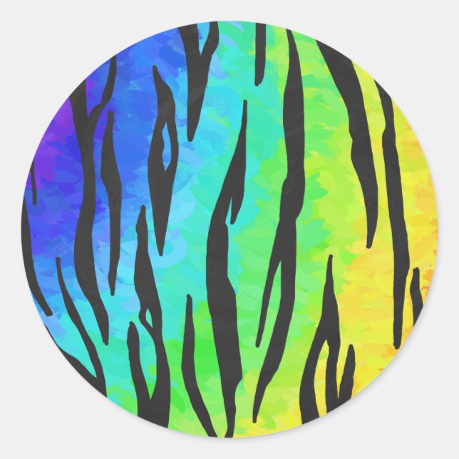 Tiger Black and Rainbow Print Runder Aufkleber (Vorderseite)