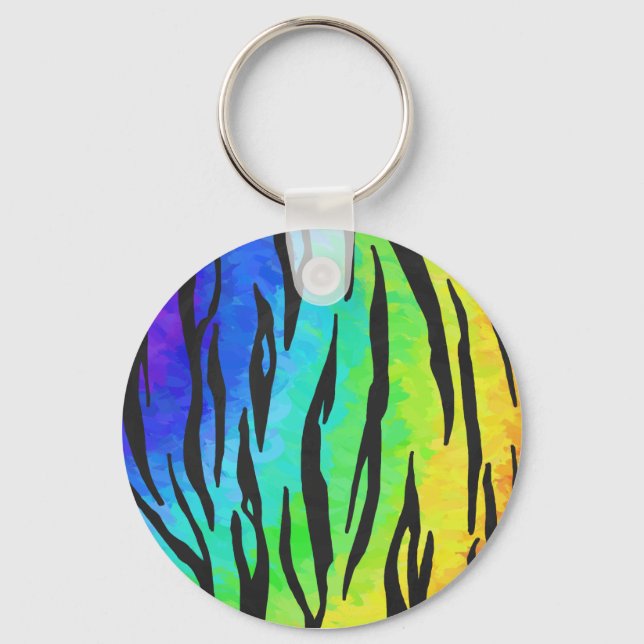 Tiger Black and Rainbow Print Schlüsselanhänger (Vorderseite)
