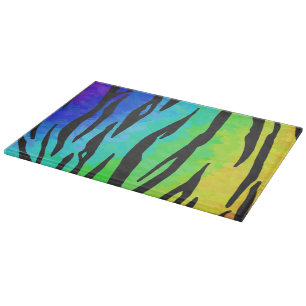 Tiger Black and Rainbow Print Schneidebrett