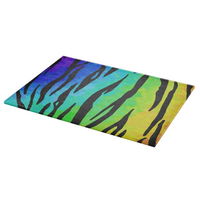 Tiger Black and Rainbow Print Schneidebrett (Ecke)