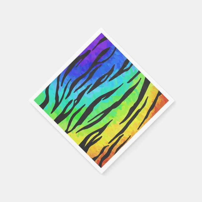 Tiger Black and Rainbow Print Serviette (Ecke)