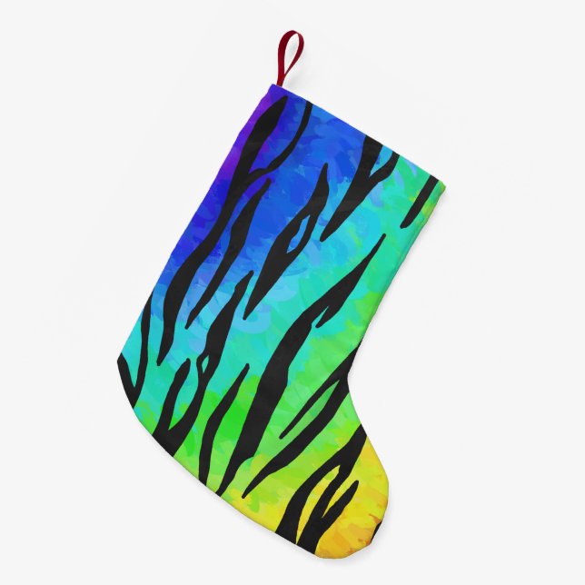 Tiger Black and Rainbow Stuff Kleiner Weihnachtsstrumpf (Vorderansicht (hängend))