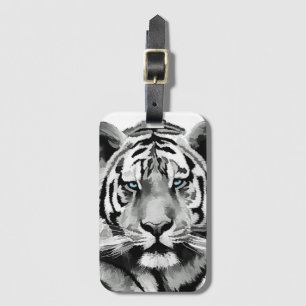 Tiger Black and White Blue Augen Gepäckanhänger