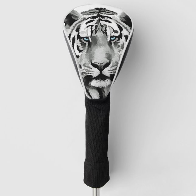 Tiger Black and White Blue Augen Golf Headcover (Vorderseite)