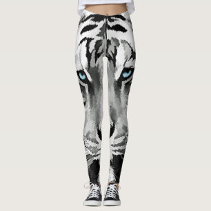 Tiger Black and White Blue Augen Leggings