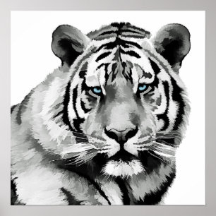 Tiger Black and White Blue Augen Poster