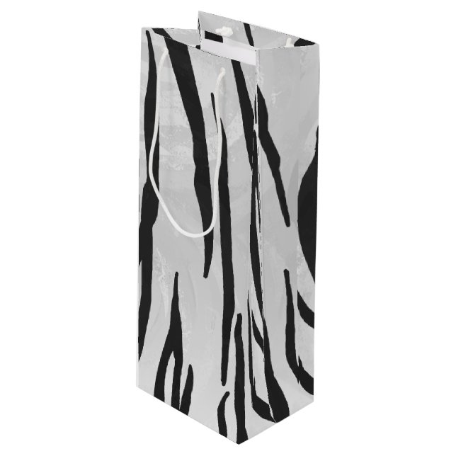 Tiger Black and White Print Geschenktüte Für Weinflaschen (Vorderseite Schrägansicht)