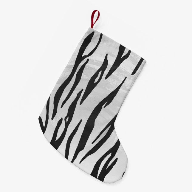 Tiger Black and White Print Kleiner Weihnachtsstrumpf (Vorderansicht (hängend))