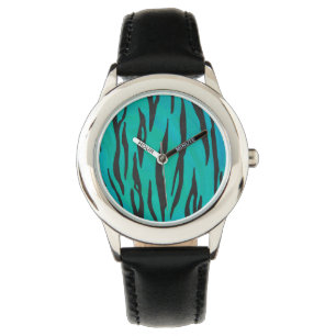 Tiger Black und Aquamarin Print Armbanduhr