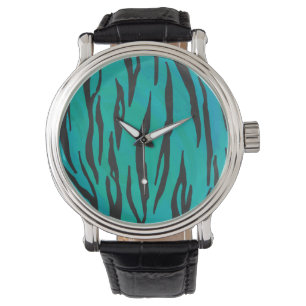 Tiger Black und Aquamarin Print Armbanduhr