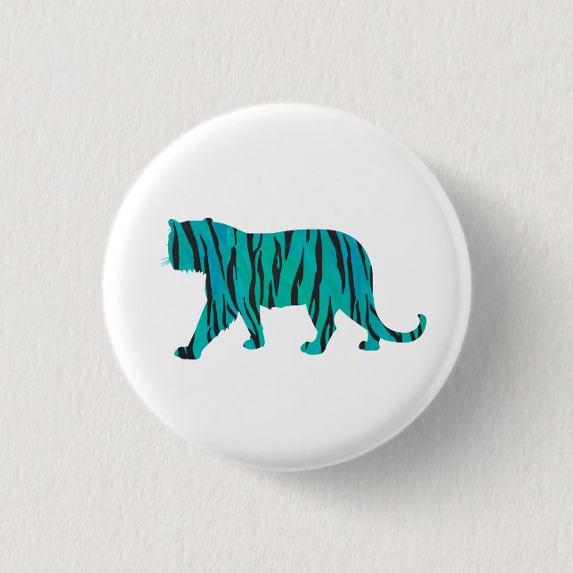 Tiger Black und Aquamarin Print Button (Vorderseite)