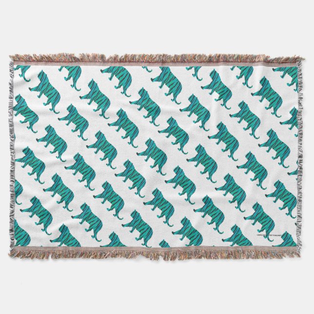 Tiger Black und Aquamarin Print Decke (Vorderseite)