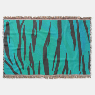Tiger Black und Aquamarin Print Decke