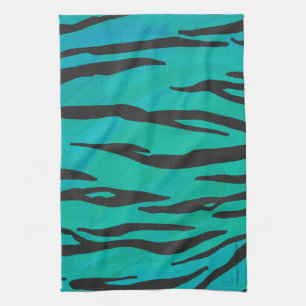 Tiger Black und Aquamarin Print Geschirrtuch