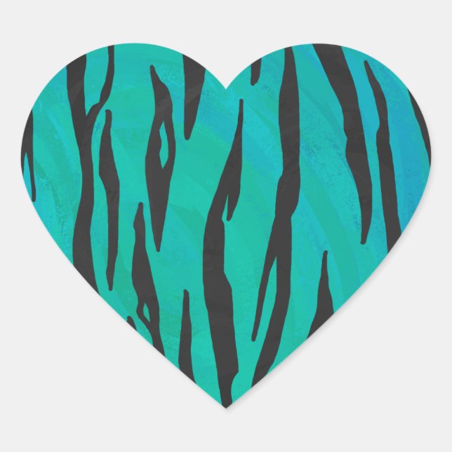 Tiger Black und Aquamarin Print Herz-Aufkleber (Vorderseite)