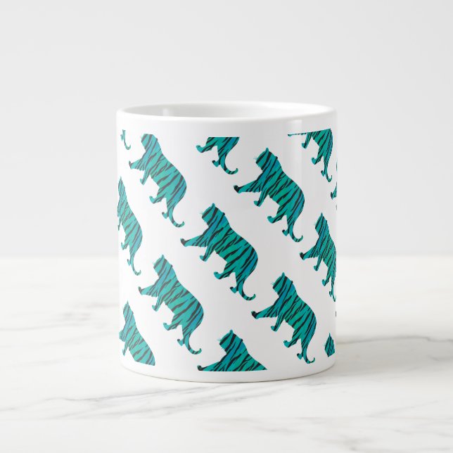 Tiger Black und Aquamarin Print Jumbo-Tasse (Vorderseite)