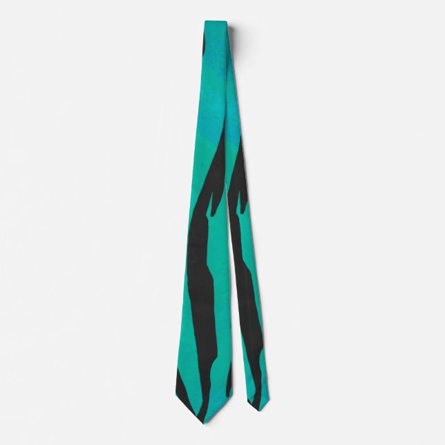 Tiger Black und Aquamarin Print Krawatte (Vorderseite)