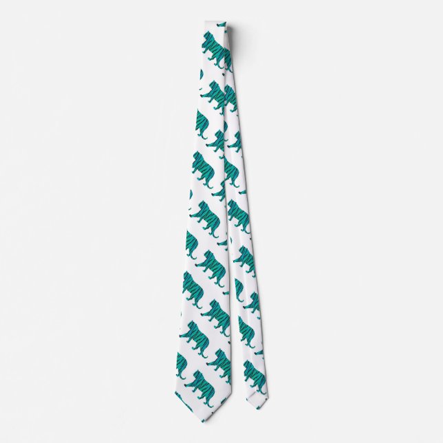 Tiger Black und Aquamarin Print Krawatte (Vorderseite)