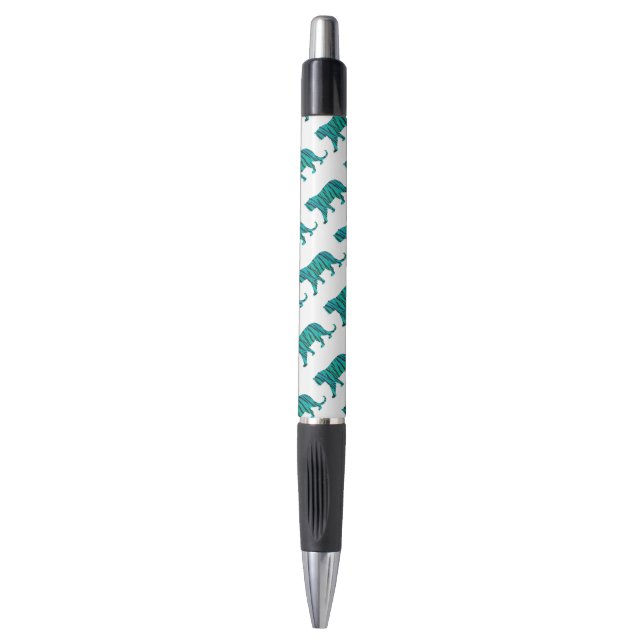 Tiger Black und Aquamarin Print Kugelschreiber (Vorderseite Vertikal)