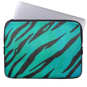 Tiger Black und Aquamarin Print Laptopschutzhülle