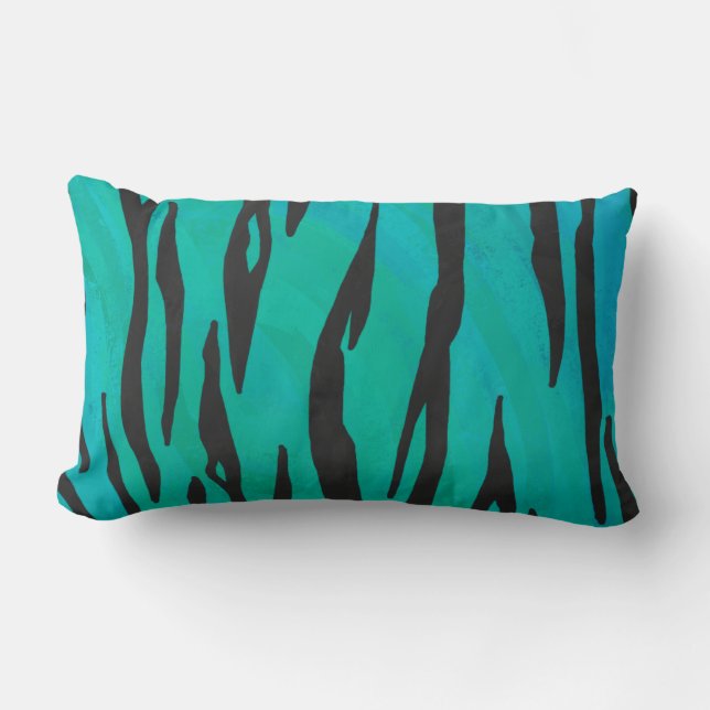 Tiger Black und Aquamarin Print Lendenkissen (Vorderseite)