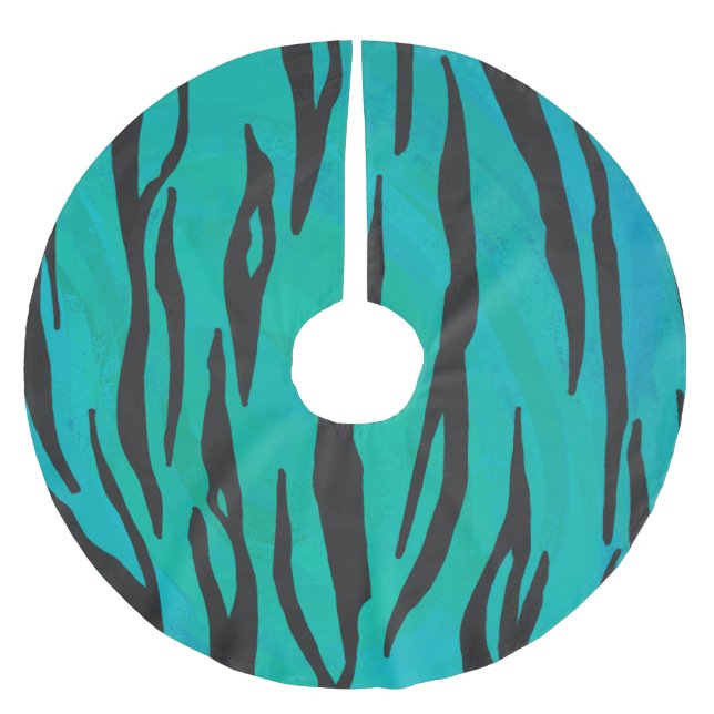 Tiger Black und Aquamarin Print Polyester Weihnachtsbaumdecke (Vorderseite)