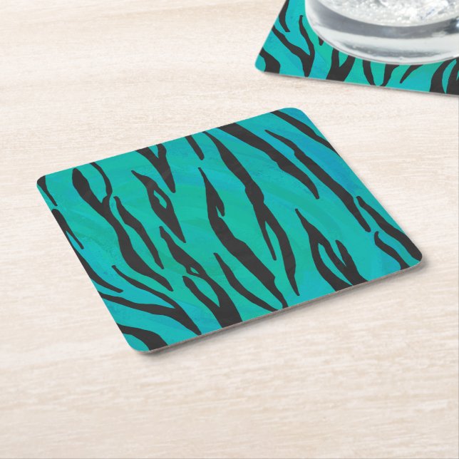 Tiger Black und Aquamarin Print Rechteckiger Pappuntersetzer (angewinkelt)