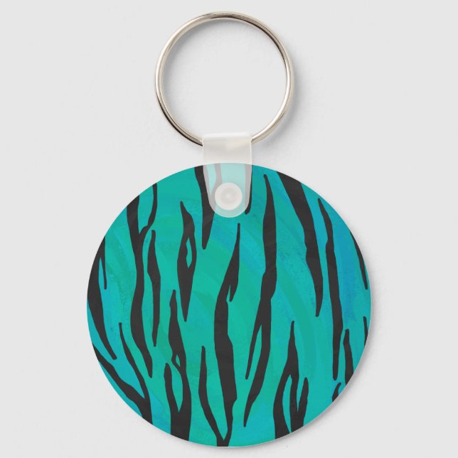 Tiger Black und Aquamarin Print Schlüsselanhänger (Vorderseite)