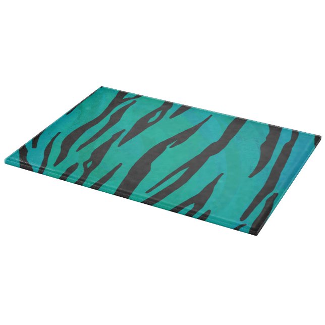 Tiger Black und Aquamarin Print Schneidebrett (Ecke)