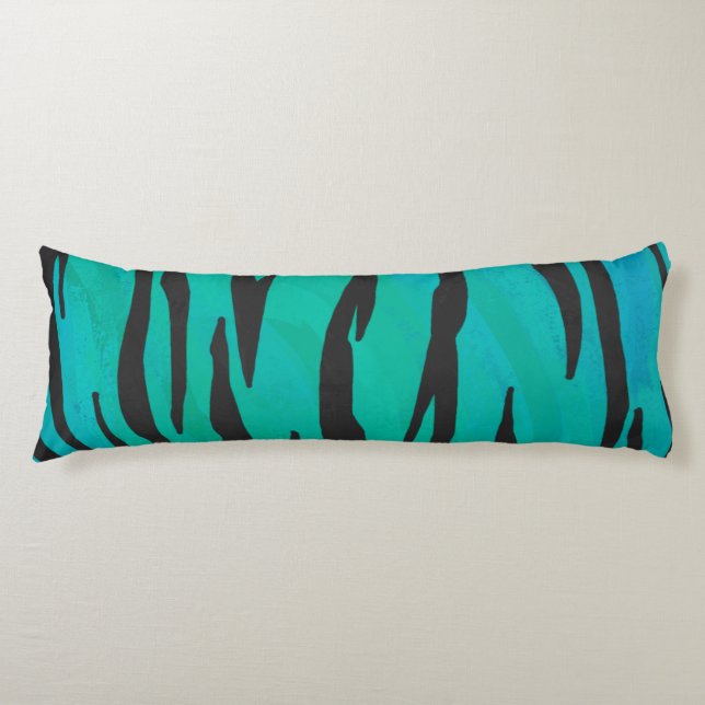 Tiger Black und Aquamarin Print Seitenschläferkissen (Vorderseite)