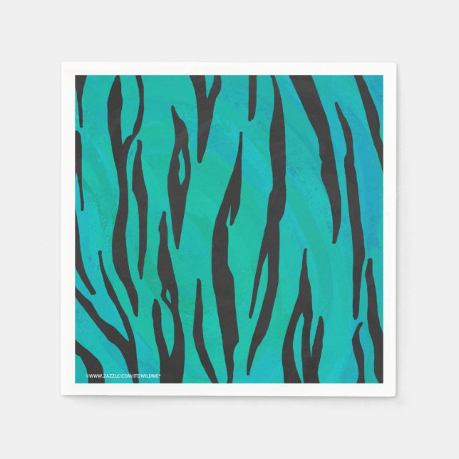 Tiger Black und Aquamarin Print Serviette (Vorderseite)
