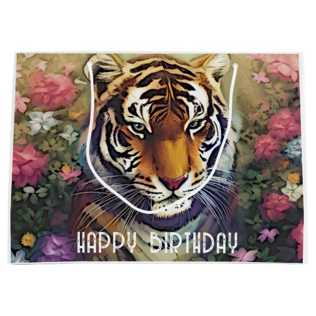 Tiger-Blume für benutzerdefinierte Textgifttasche Große Geschenktüte (Vorderseite)