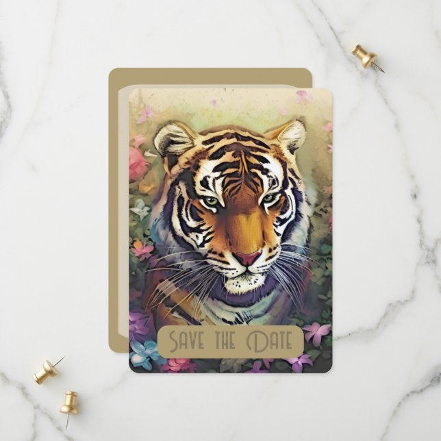 Tiger-Blume Save the Date Einladung QR-Code (Vorderseite/Rückseite Beispiel)