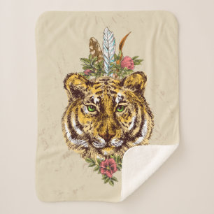 Tiger Boho Art-Porträt Sherpadecke