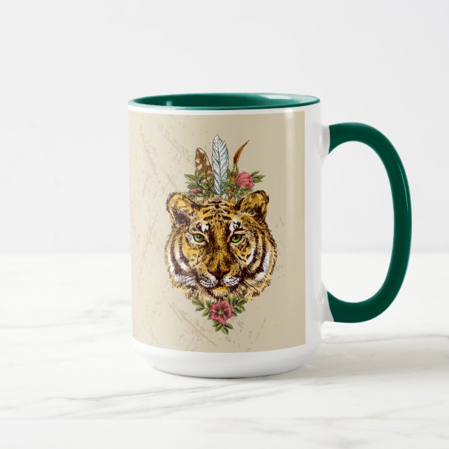 Tiger Boho Art-Porträt Tasse (Rechts)