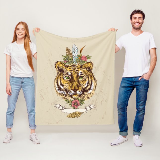 Tiger Boho Style Portrait Fleecedecke (Beispiel)