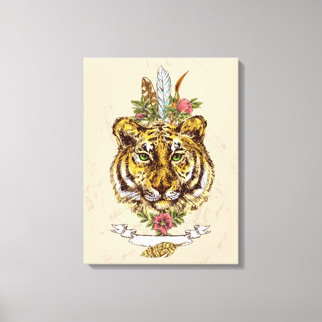 Tiger Boho Style Portrait Leinwanddruck (Vorderseite)