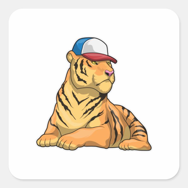 Tiger Cap Quadratischer Aufkleber (Vorderseite)