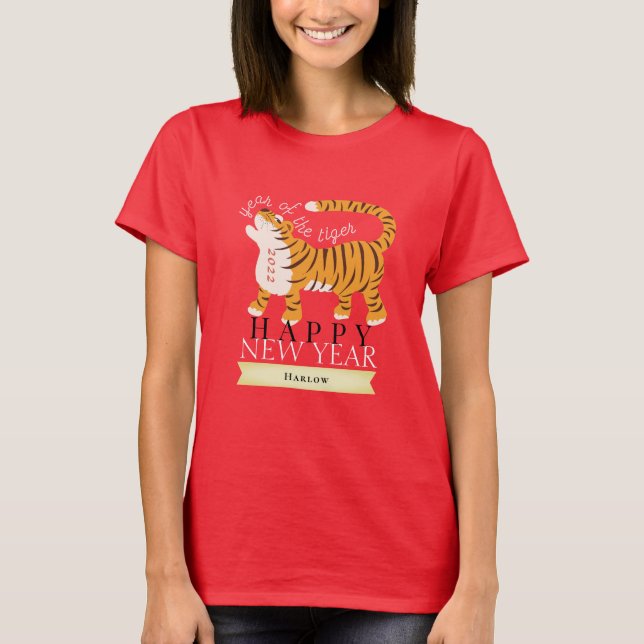 Tiger Chinesisch Neues Jahr 2022 Roter Urlaub T-Shirt (Vorderseite)
