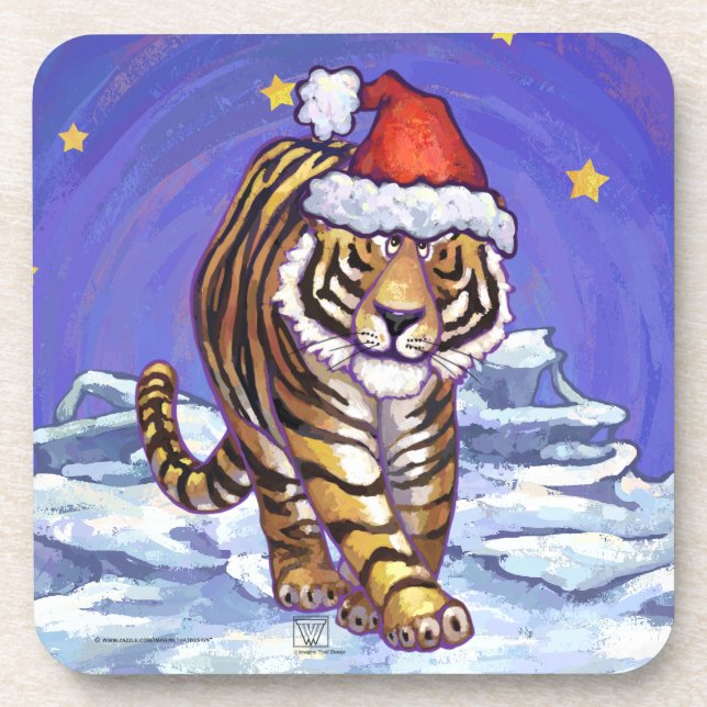 Tiger Christmas Getränkeuntersetzer (Vorderseite)