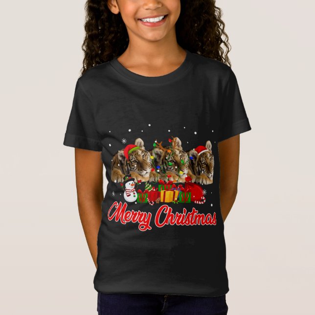 Tiger Christmas Pajama Funny Xmas Lichter Tiere L T-Shirt (Vorderseite)
